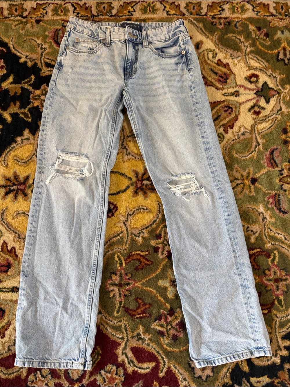 Aeropostale Light Blue Distressed Women's Straight Jeans